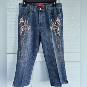 Cosmopolitan Jeanswear Blue Cropped Capri Jeans with Pink Embellishments 10 VTG